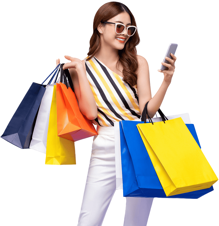 Happy shopper browsing products on MarocHub